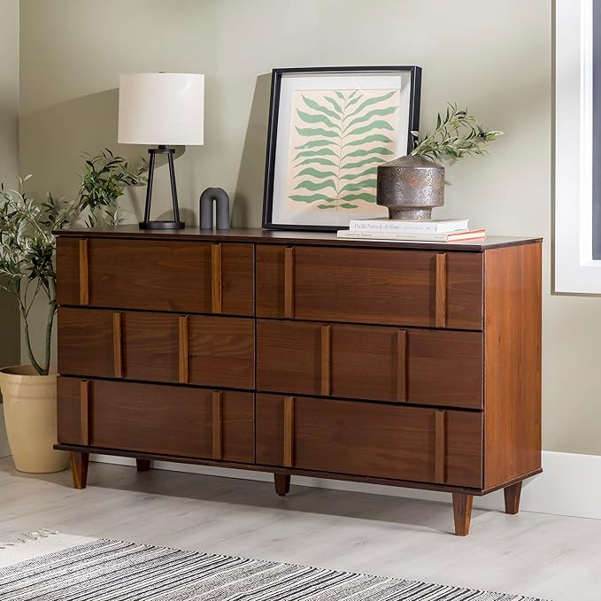 Walker Edison Contemporary Detailed 6-Drawer Solid Wood Dresser, 60 Inch - Image 2