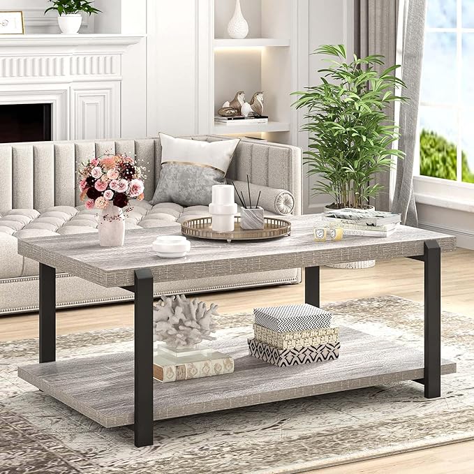 FOLUBAN Rustic Coffee Table, Modern Wood Center Table - Image 3
