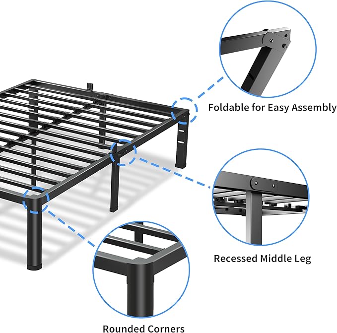 14 Inch California King Bed Frame, 3500Lbs Heavy Duty Metal Platform - Image 5