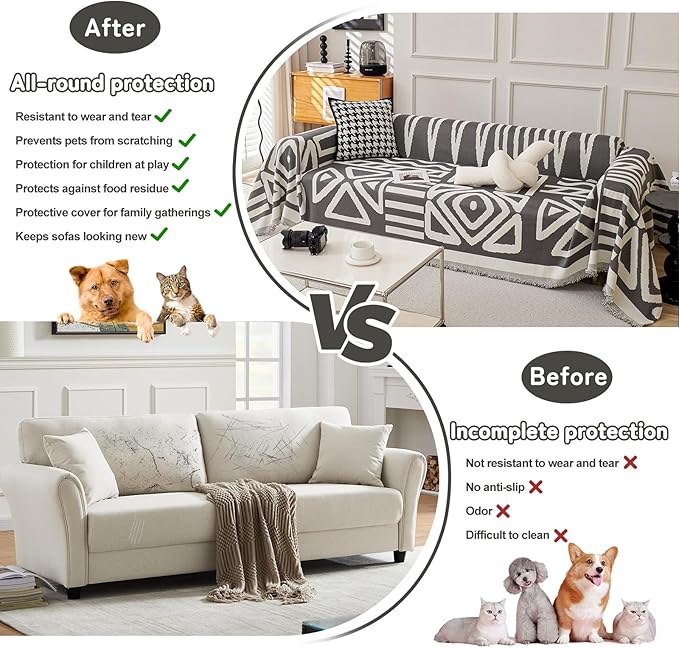 HANDONTIME Reversible Sofa Cover Boho Geometric Couch Cover - Image 6