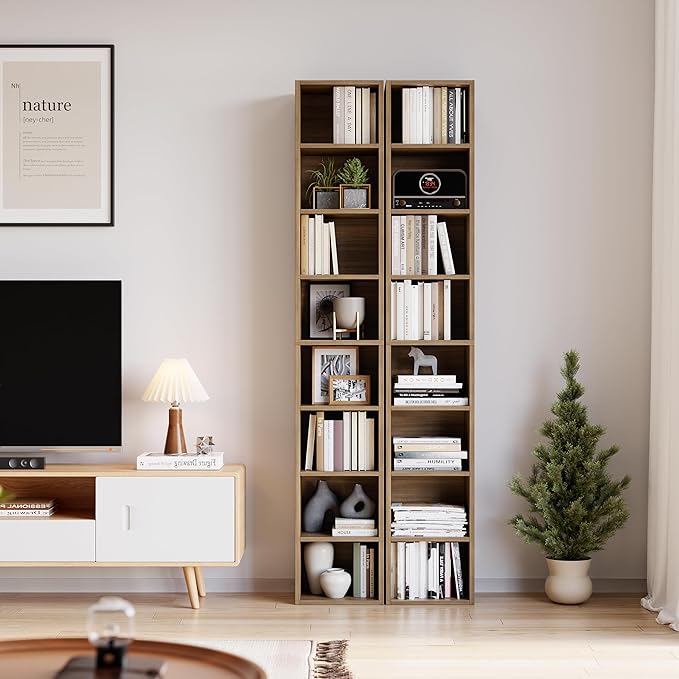 Bamjoy 71 Inches Tall Narrow Bookshelf, 8-Tier Slim CD DVD Media Shelf - Image 5
