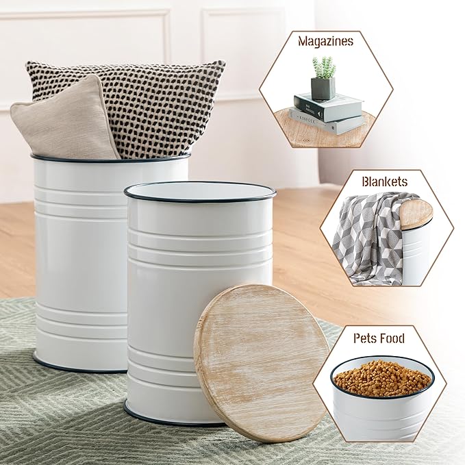 Glitzhome Farmhouse Accent Side Table, Metal Storage Stool Ottoman - Image 4