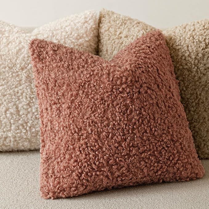 Foindtower 2 Pieces 26x26 Inch Dusty Pink, Faux Fur Throw Pillow Cover Accent - Image 4