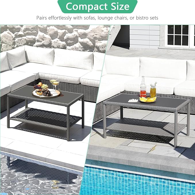Helios&Hestia Rectangle All Weather Rattan Wicker Outdoor Coffee Side End Table - Image 5