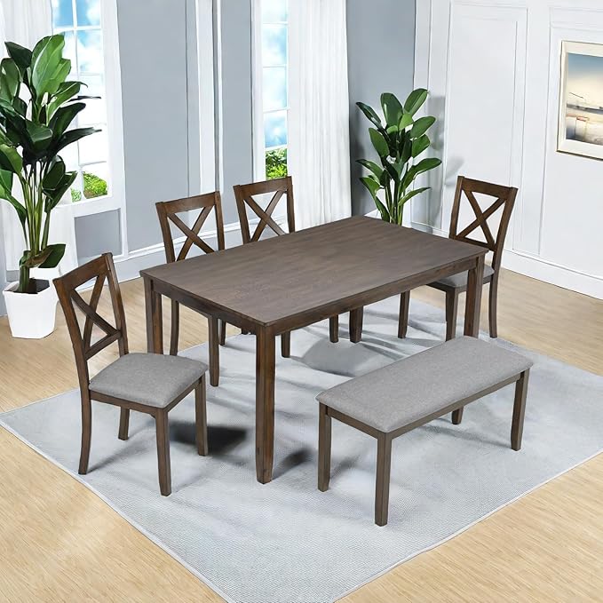 Dining Table Set, 6-Piece Modern Rectangular Dining Table & Chair Set - Image 2