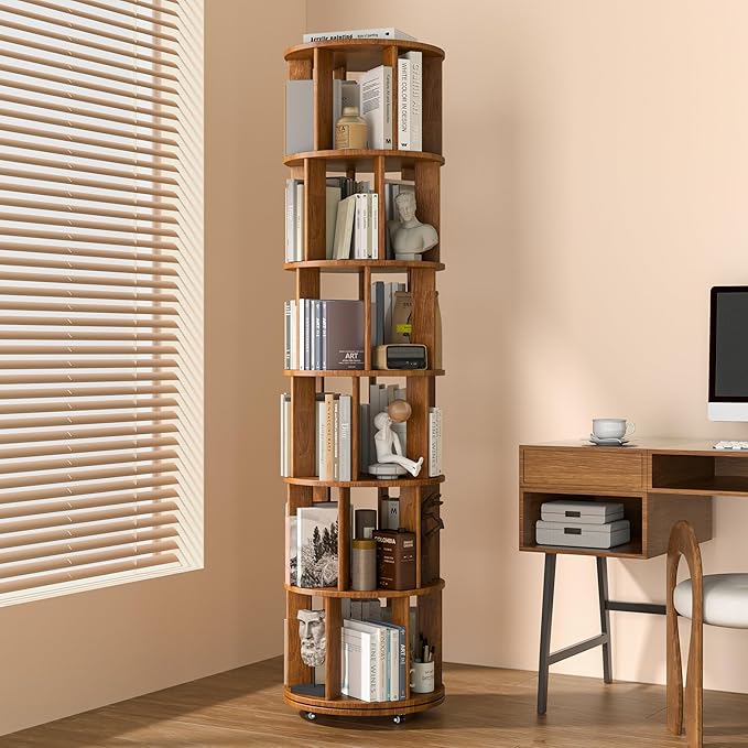 6 Tier Solid Wood Rotating Bookcase by IUNVR
