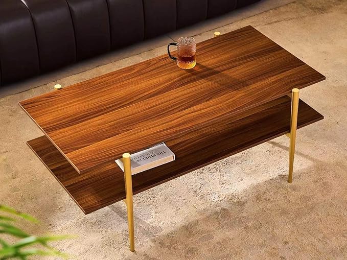 Shrine Rectangle Coffee Table, Mid-Century Modern Design, Two-Tier Walnut MDF - Image 7