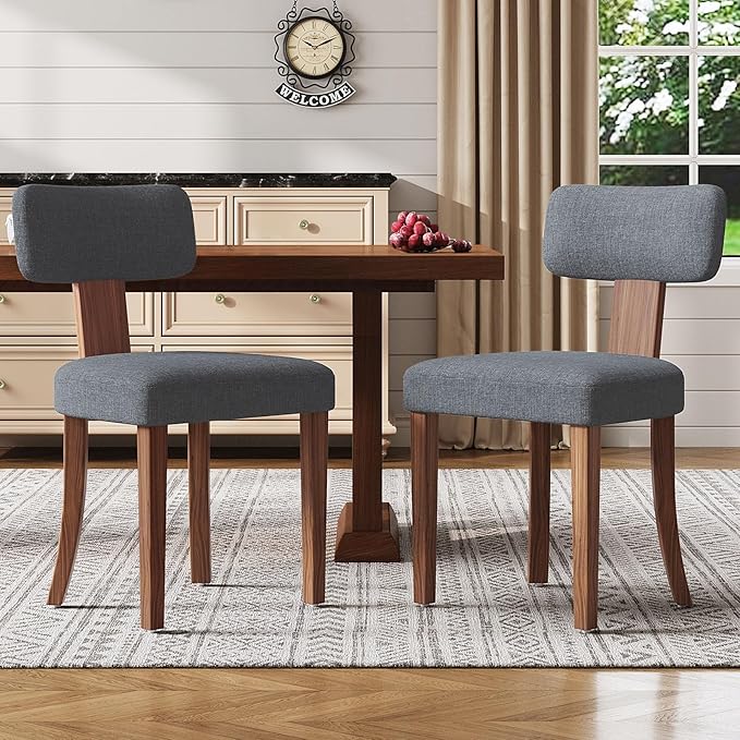 Mid Century Modern Dining Chairs Set of 2, Linen Upholstered Kitchen Chairs - Image 2