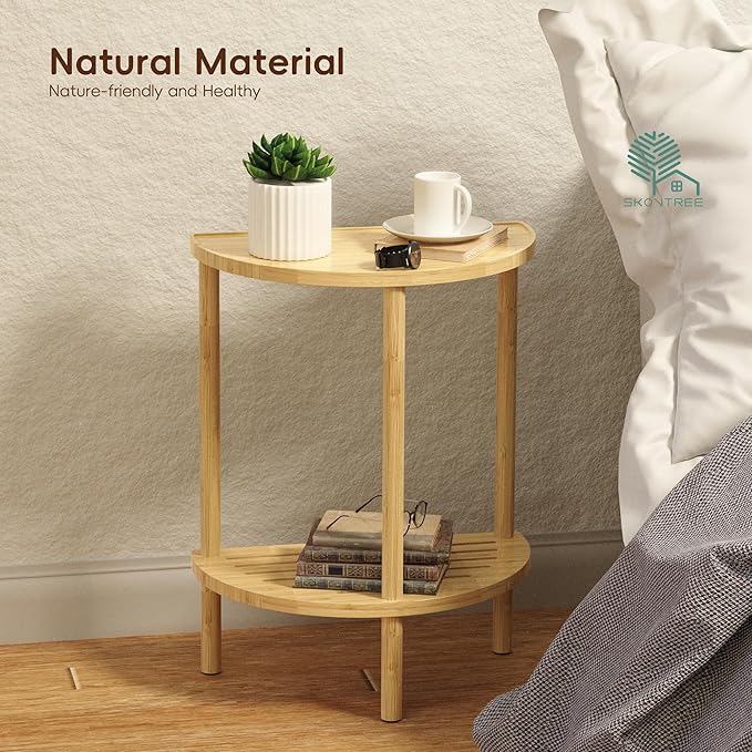 End Table, Half Moon Side Tables, Living Room Half Round 2 Tier Table - Image 5