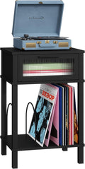 End Table with Record Player Stand, Side Table with Storage, 2-Tier Nightstand by MMEOLUOOK