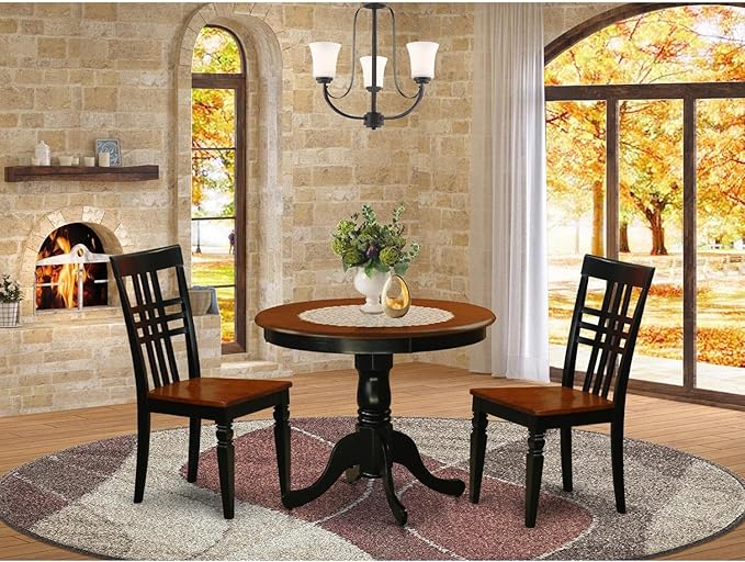 East West Furniture ANLG3-BCH-W 3 Piece Dining Room Table Set Contains a Round - Image 6