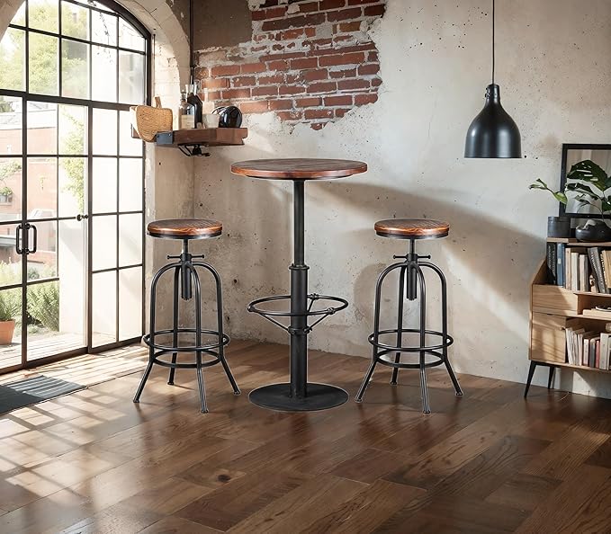 LOKKHAN 42" Tall Rustic Industrial Bar Table-19.68" Dia Round Wooden Top Metal - Image 6