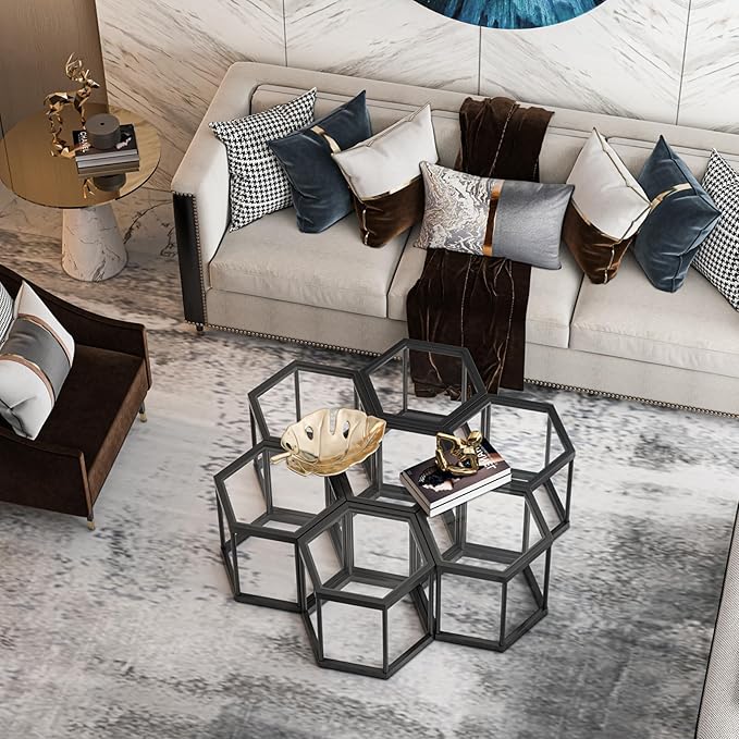 Coffee Table Glass Modern Coffee Table, Hexagon Free Combination Glass Center - Image 6