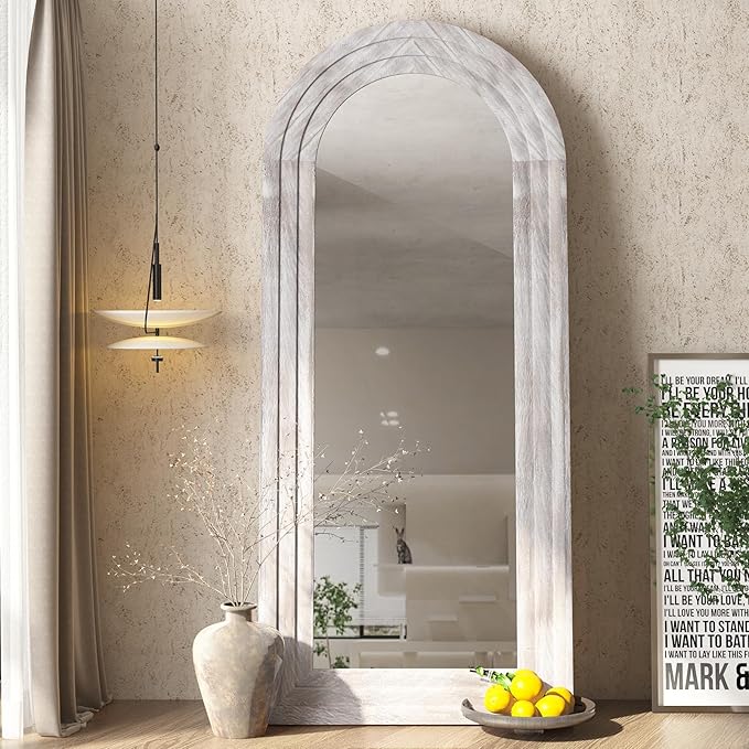 Arched Full Length Mirror with Solid Wood Frame, 65x22 Farmhouse Wall Mirror - Image 7