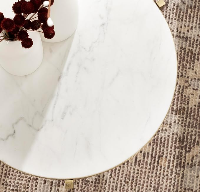 Kate and Laurel Aguilar Modern Round Side Table, Genuine Marble Nightstand - Image 5