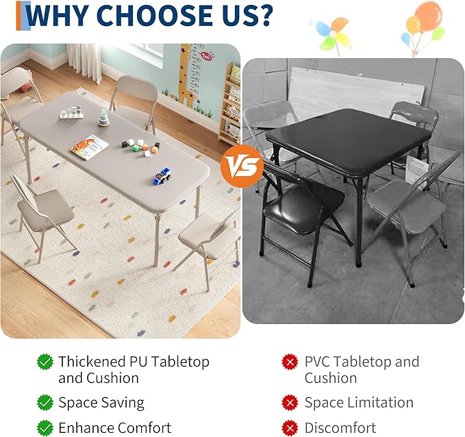 IDEALHOUSE 5 Piece Folding Kids Table and Chairs Set, Children Activity Table - Image 6