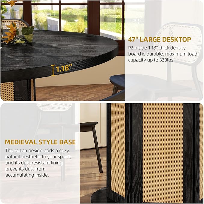 DWVO Round Dining Table for 4-6 People 47 Inch Farmhouse Kitchen Table - Image 3