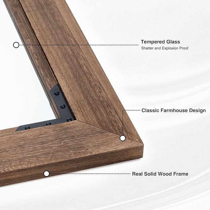 28"x36" Solid Wood Bathroom Mirror Tempered Glass - Image 5