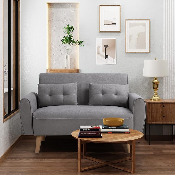 Shintenchi Small Modern Loveseat Couch Sofa, Mid Century Fabric Upholstered by Shintenchi