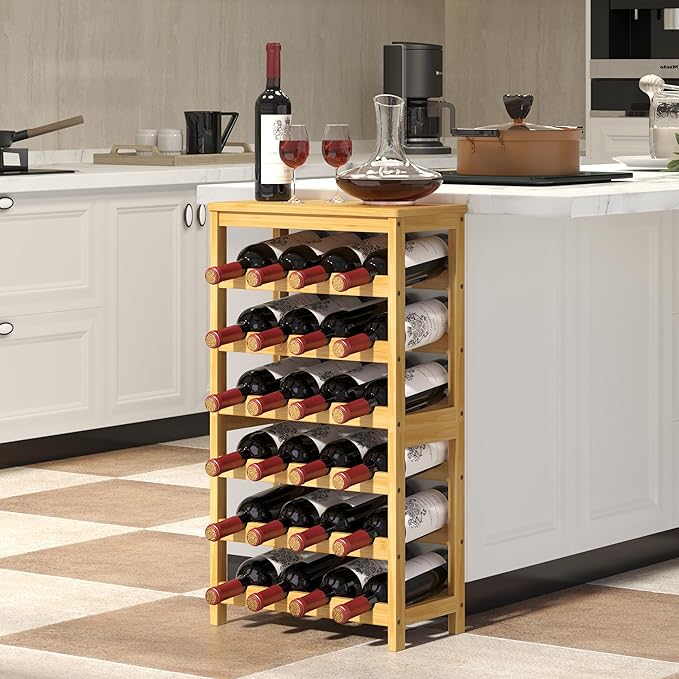 6 Tier Wine Rack Freestanding Floor, 24 Bottles Wine Storage Shelves - Image 2