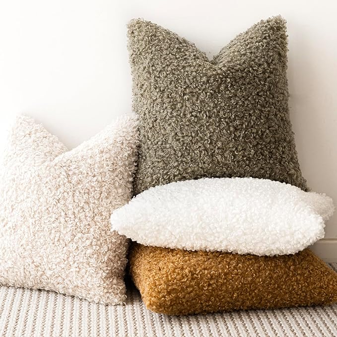 Foindtower Set of 2 Curly Teddy Wool Pillow Covers Decorative Boucle Textured - Image 5