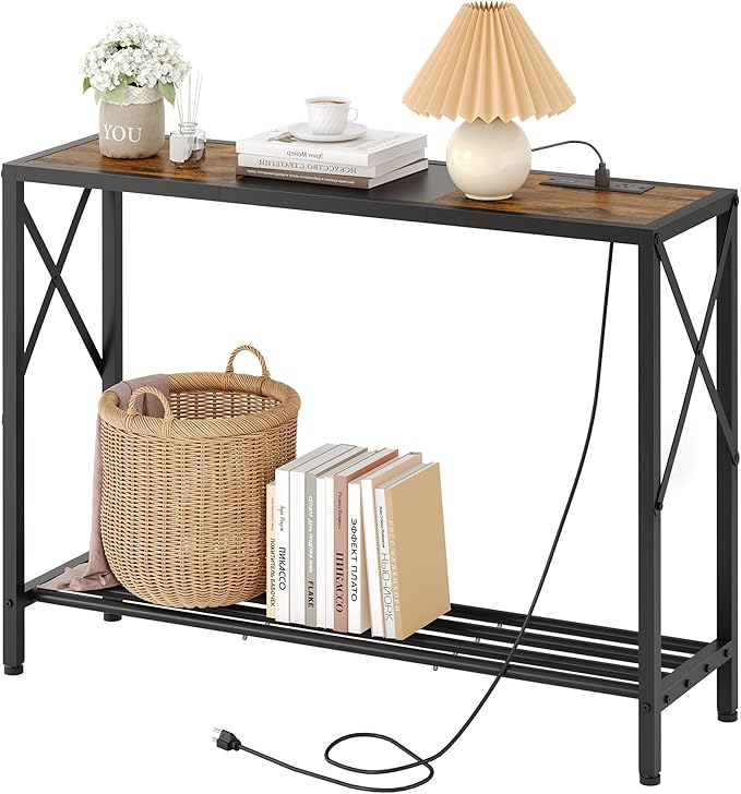 Tajsoon Console Table with Charging Station, 41.8" Entryway Table with Shelves by Tajsoon
