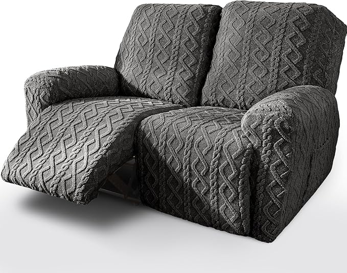 vctops 6 Pieces Geometric Jacquard Plush Recliner Loveseat Slipcovers Soft by vctops