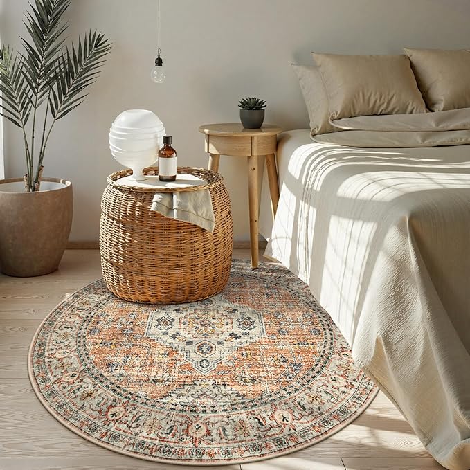 Lahome Oriental Washable Round Rugs, Non-Slip Round Rug 4ft Ultra-Thin - Image 3
