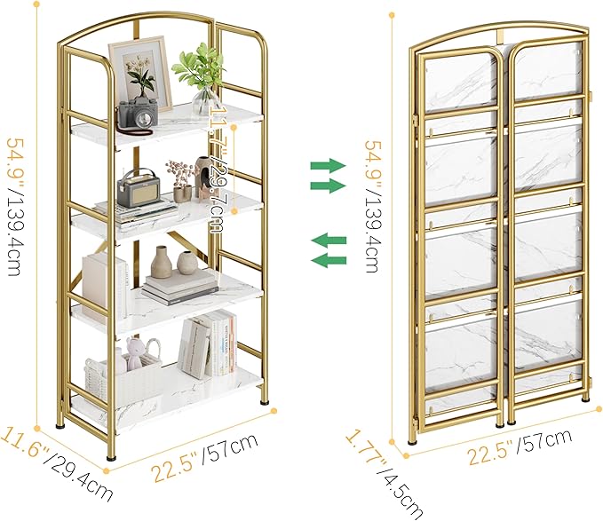 No-Assembly Folding Gold Bookshelf Storage Shelves Multifunctional Plant Flower - Image 3