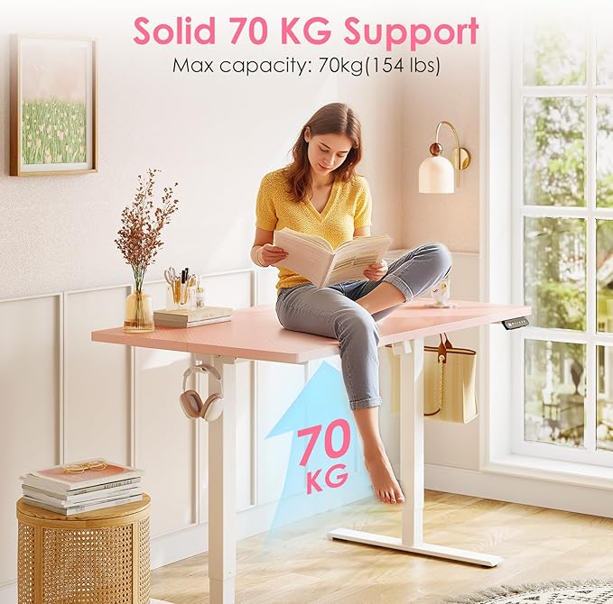 OffiGo Electric Height Adjustable Standing Desk, 40 Inch Pink Computer Desk - Image 5