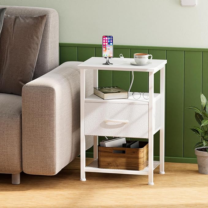 Nightstands Set of 2 with Charging Station and Drawer, End Table Bedside Table - Image 9
