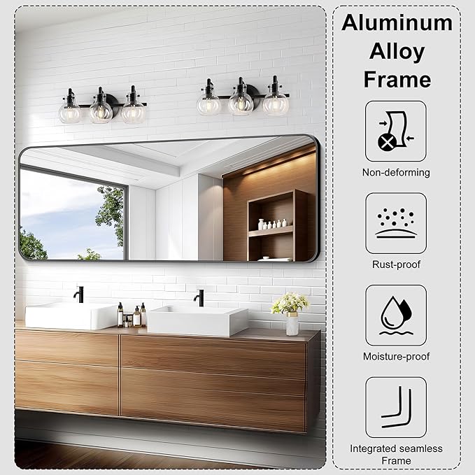 KOCUUY Black Bathroom Mirror 60"x28", Large Vanity Mirror - Image 5