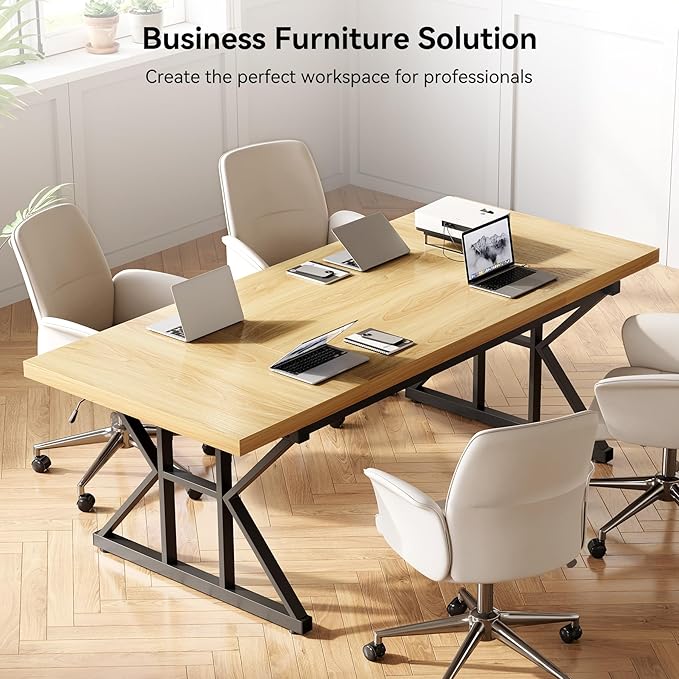 LITTLE TREE 70.8-Inch Large Executive Desk, Modern Computer Office Desk - Image 4