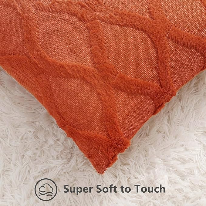 decorUhome Fall Throw Pillow Covers 24x24 Inch Set of 2, Soft Plush Faux Fur - Image 2