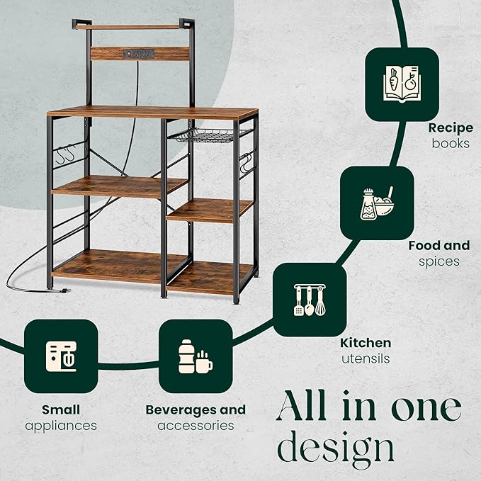 Kitchen Bakers Rack with Power Outlet & Hangers - Image 3