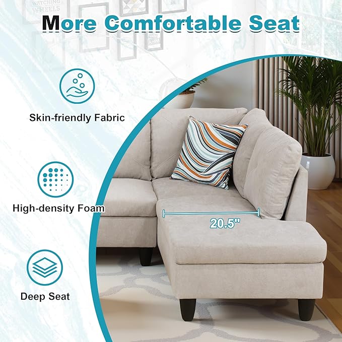97" Oversized Sectional Couch, L Shaped Couch - Image 5