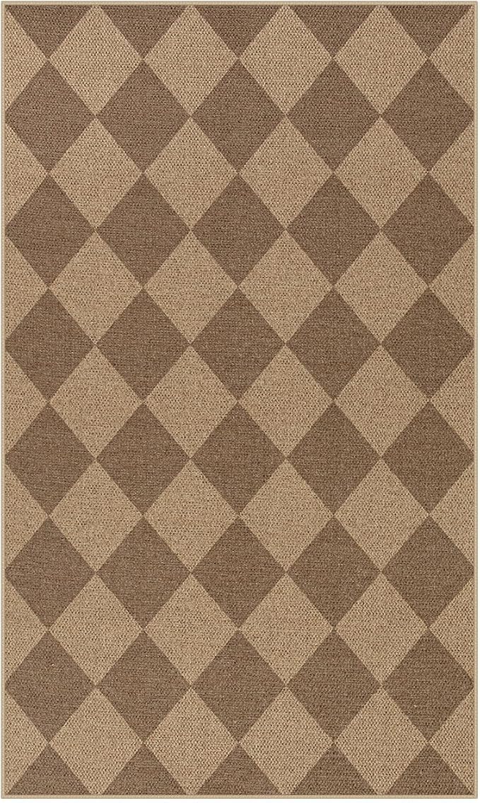 Lahome Checkered Easy Jute Indoor Outdoor Rug, 3x5 Washable Nature Rug - Image 7