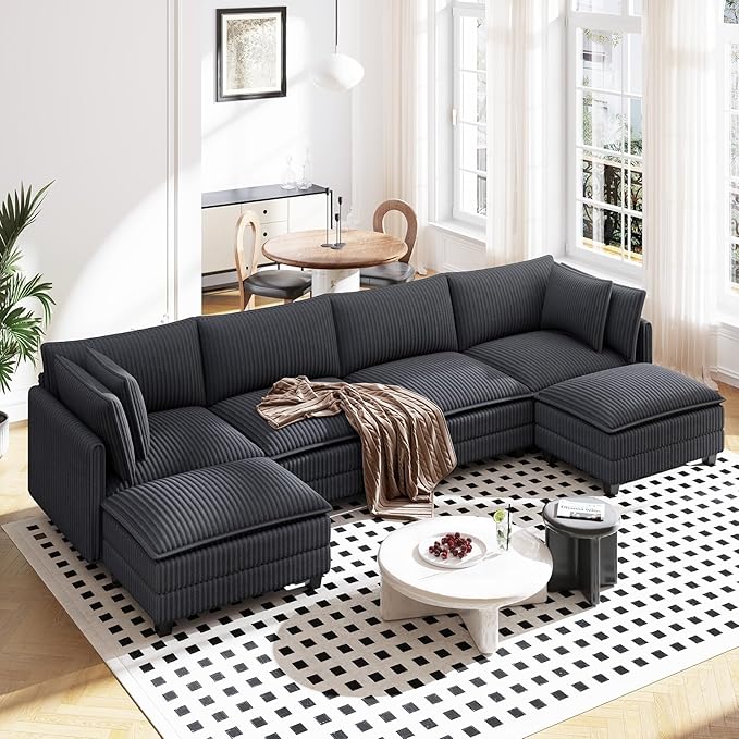 Vesgantti 143" U Shaped Sectional Modular Couch, Comfy Corduroy Upholstered by Vesgantti