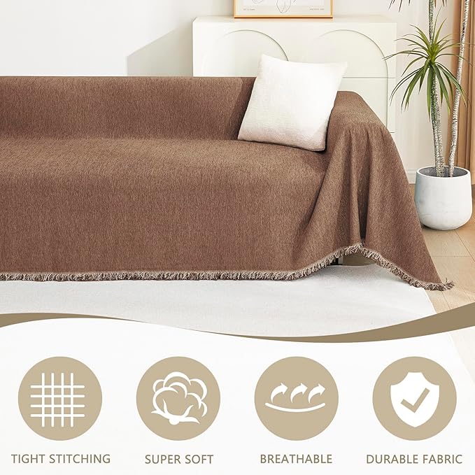 MYSKY HOME Boho Couch Cover Camel Sofa Covers - Image 3