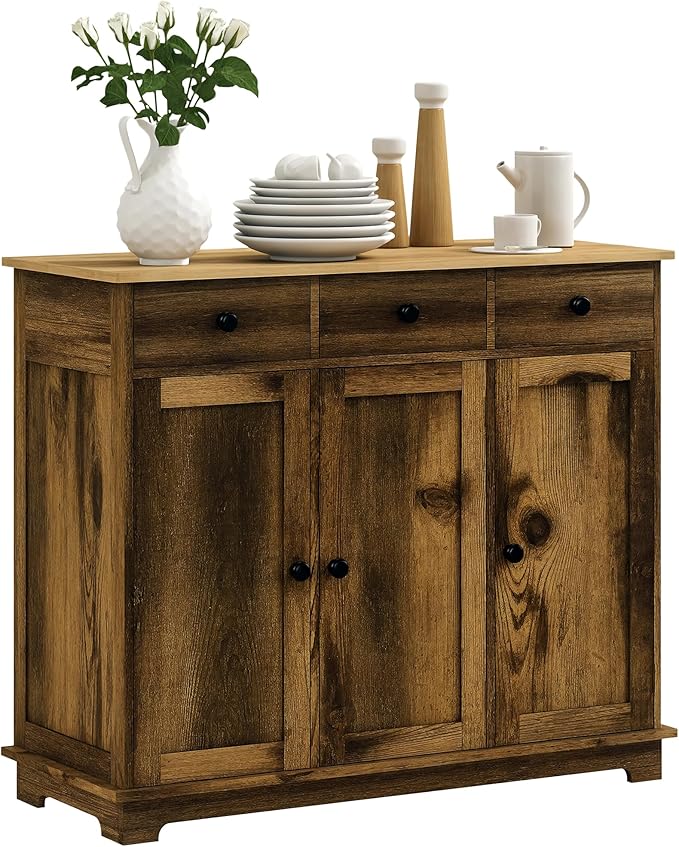 HOMCOM Sideboard with Solid Wood Countertop, Modern Kitchen Storage Cabinet by HOMCOM