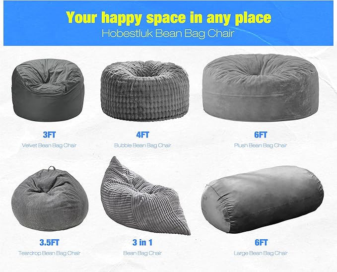 Hobestluk 6FT Bean Bag Chair Large Beanbag Lounger - Image 7