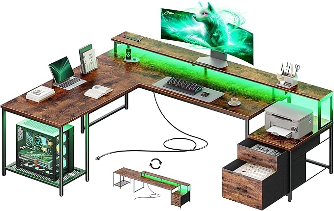PRAISUN 66 Inch L Shaped Computer Desk by PRAISUN