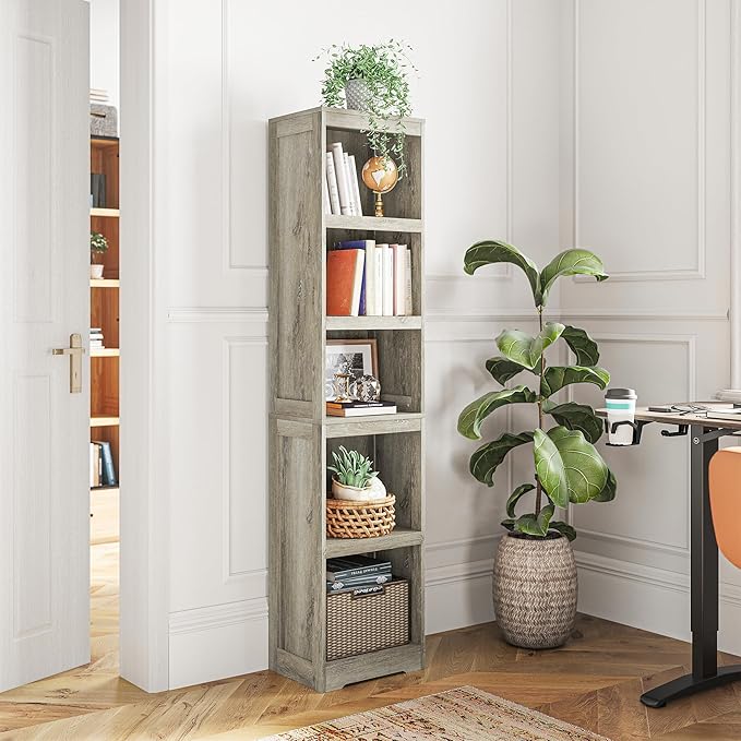 LINSY HOME 5-Shelf Bookcase, Narrow Bookshelves Floor Standing Display Storage - Image 2