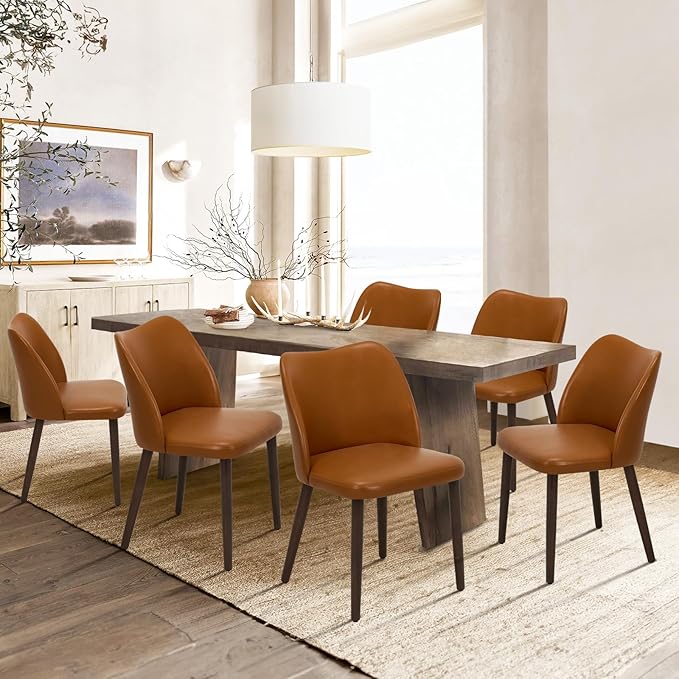 COLAMY Upholstered Dining Chairs Set of 6, Modern PU Leather Dining Room by COLAMYINC