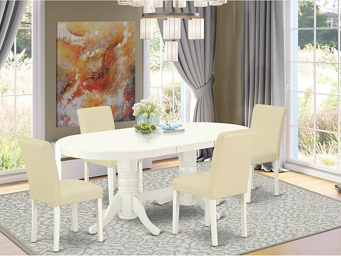 East West Furniture VAAB5-LWH-64 5 Piece Dining Set Includes an Oval Dining - Image 2