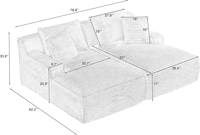 ERYE 79" Oversized Double Chaise Lounge Indoor Sleeper Recliner Sofabed - Image 2