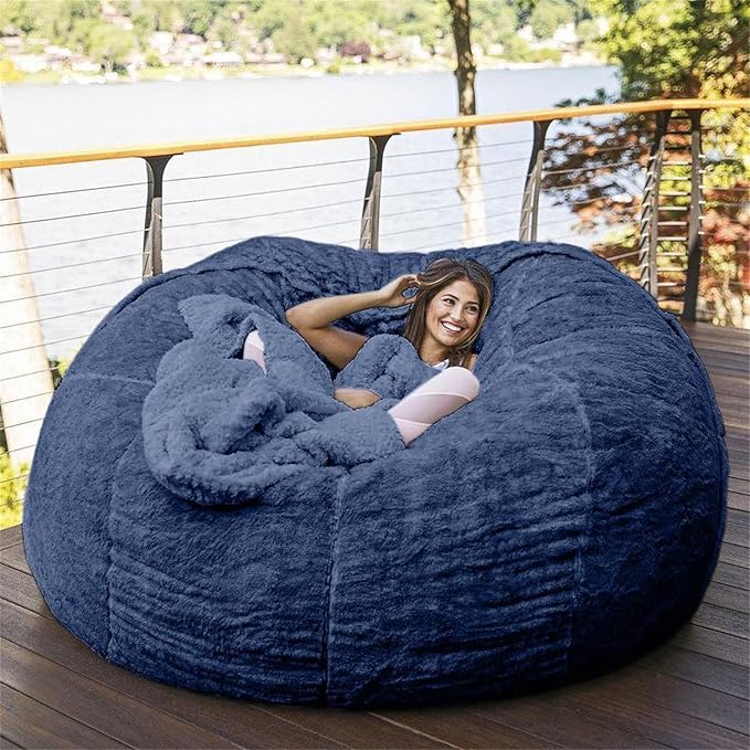 Giant Fur Bean Bag Chair Cover for Kids Adults, Living Room Furniture Big Round by LLPCKPB