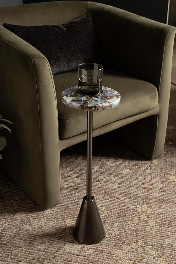 Kate and Laurel Sitara Modern Coastal Round Drink Table, Unique Circle Stone - Image 3