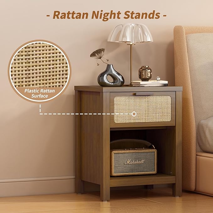 Rattan Nightstand, Mid Century Modern Bedside Table - Image 7
