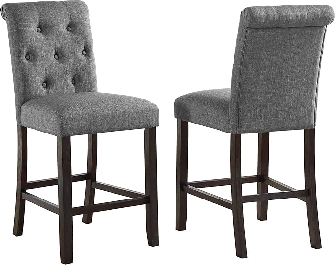 Roundhill Furniture Hendley Solid Wood Tufted Counter Height Stools - Image 4